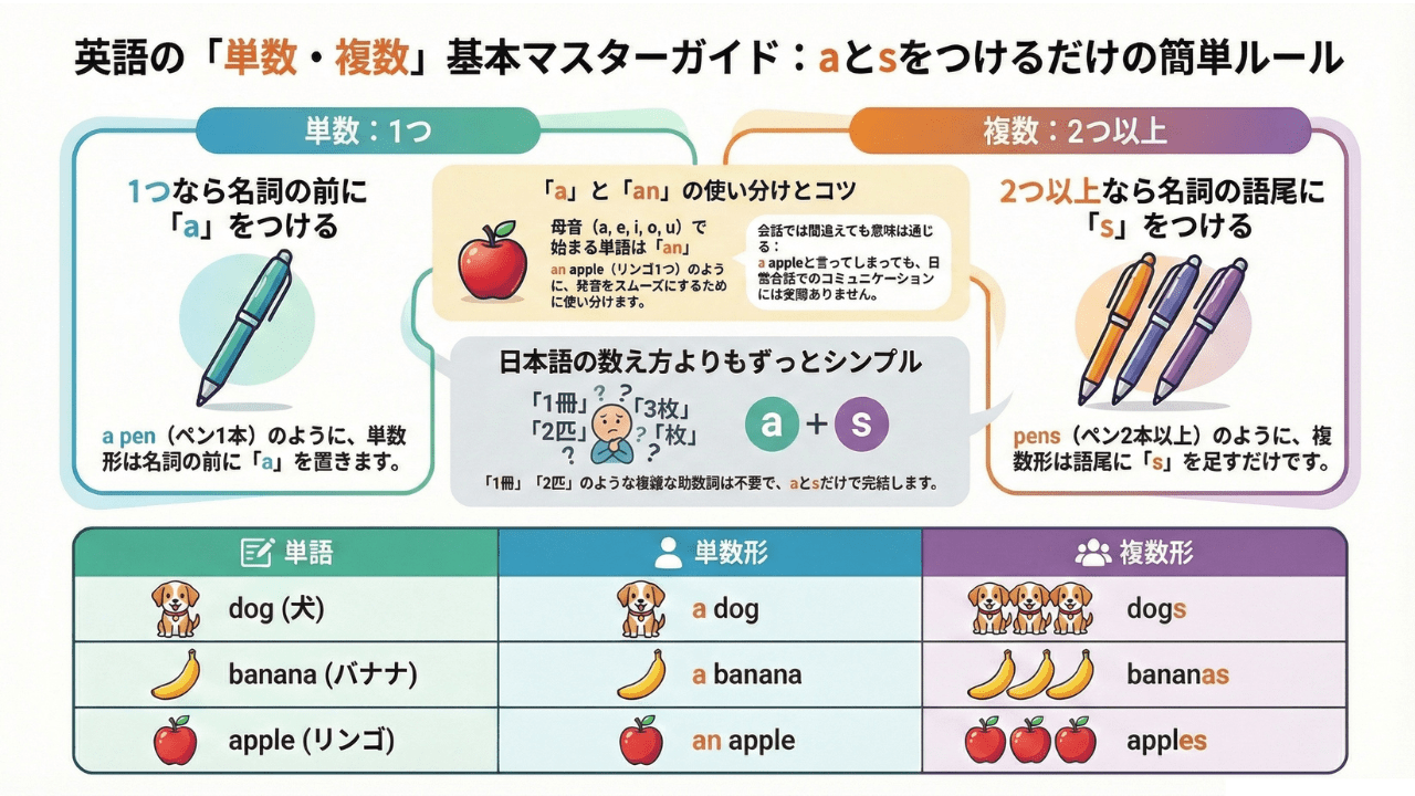 話すための英文法シリーズ|Lesson 2. 英語の単数と複数を簡単に理解する方法 | Akiramirai English